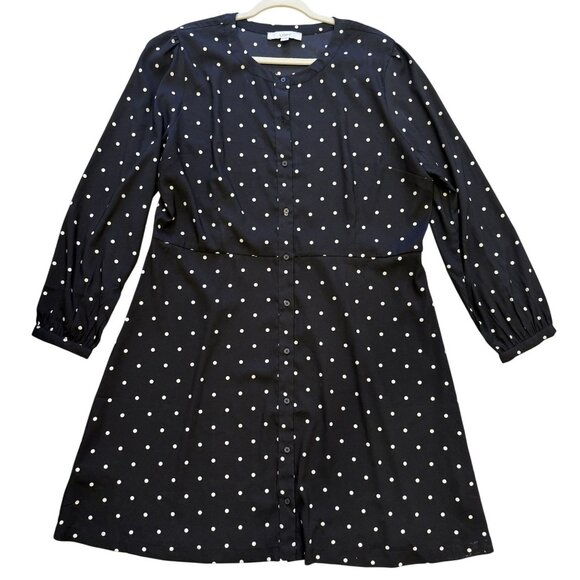 LOFT Dresses & Skirts - Loft Black White Dress Polka Dot Button-Down Long Sleeves 18 Midi Office Wear